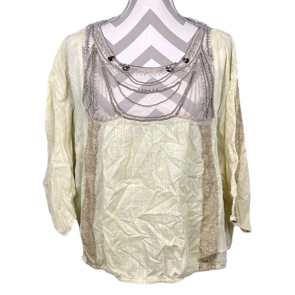 Free People Beaded and Chain Halter Style Top pale yellow/cream size Large